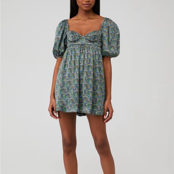 For Love And Lemons Dresses & Skirts - For Love and Lemons green puff sleeve mini dress